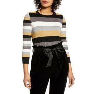 Striped Crewneck Sweater in Black, Gray & Mustard